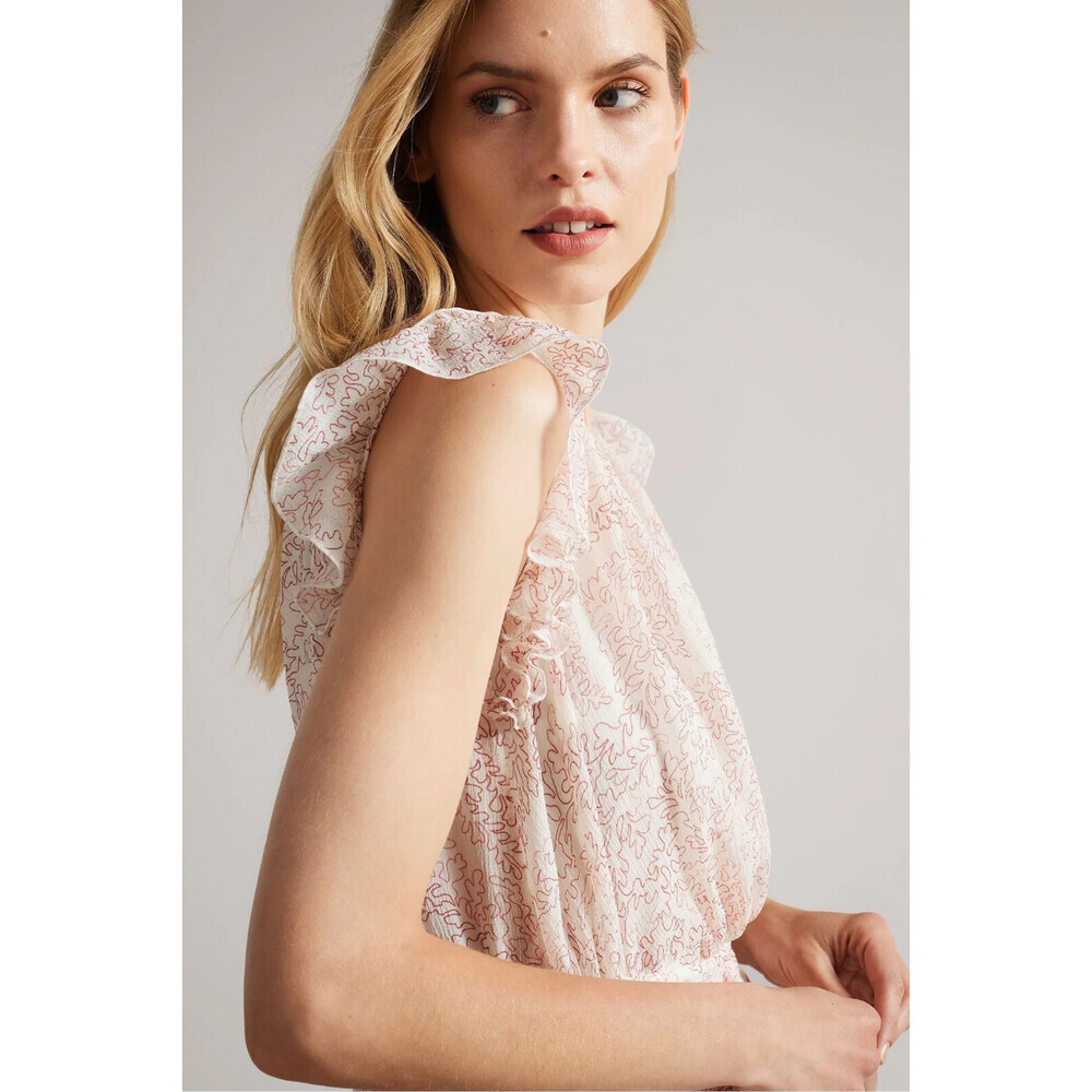 NEW! Ted Baker Women's 0 Evelyna Coral-Print Ruffle Mini Dress NWT $295 - Picture 5 of 6